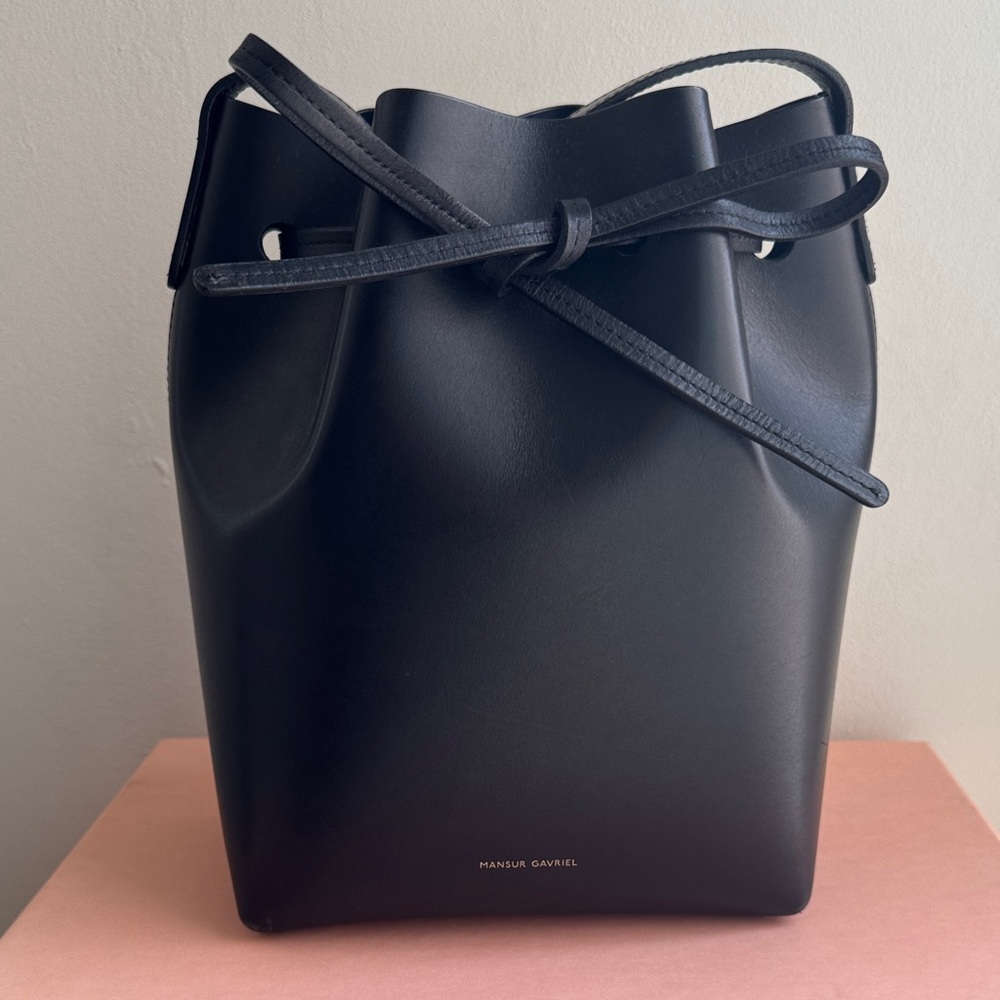 Mansur Gavriel Mini Bucket Bag (Black/Blue)